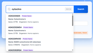 Autocomplete showing protein name suggestions