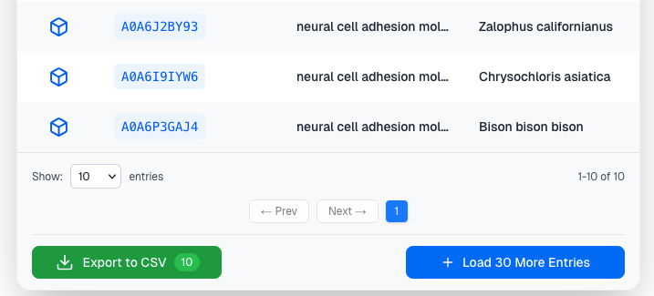 Load more button at bottom of results table