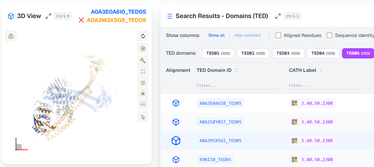 TED domain highlighted in superposition with target protein